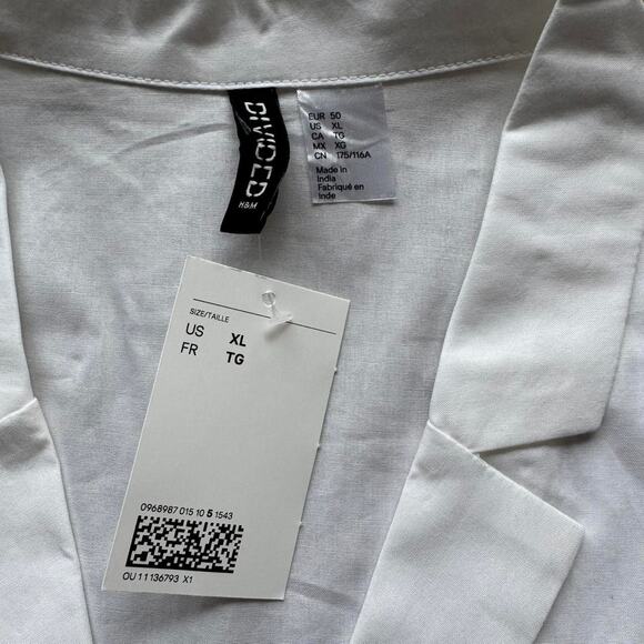 H&M White Cotton Cropped Short Sleeve Button Up Blouse size XL NWT - Picture 3 of 4